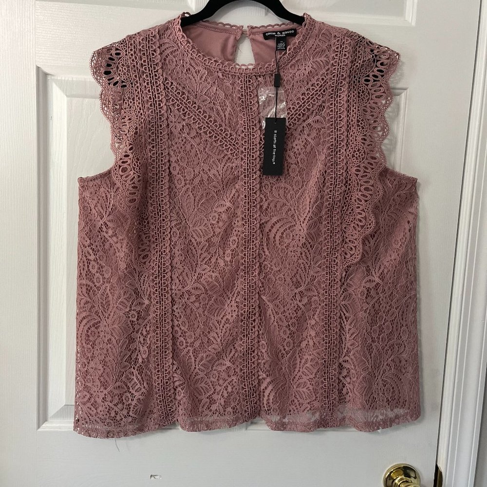 Cable & Guage Pink Lace Blouse